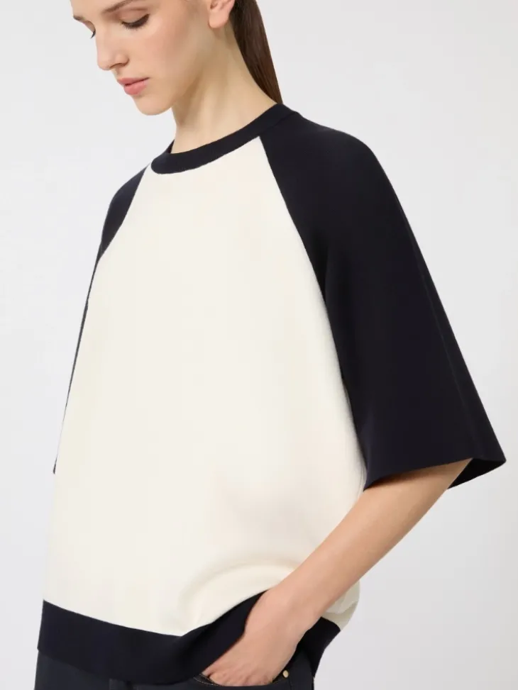 Stretch viscose boxy sweater - WHITE BLUE
