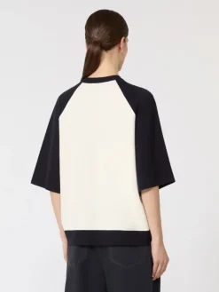Stretch viscose boxy sweater - WHITE BLUE