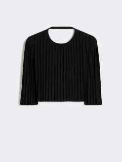 Stretch viscose crop top - BLACK