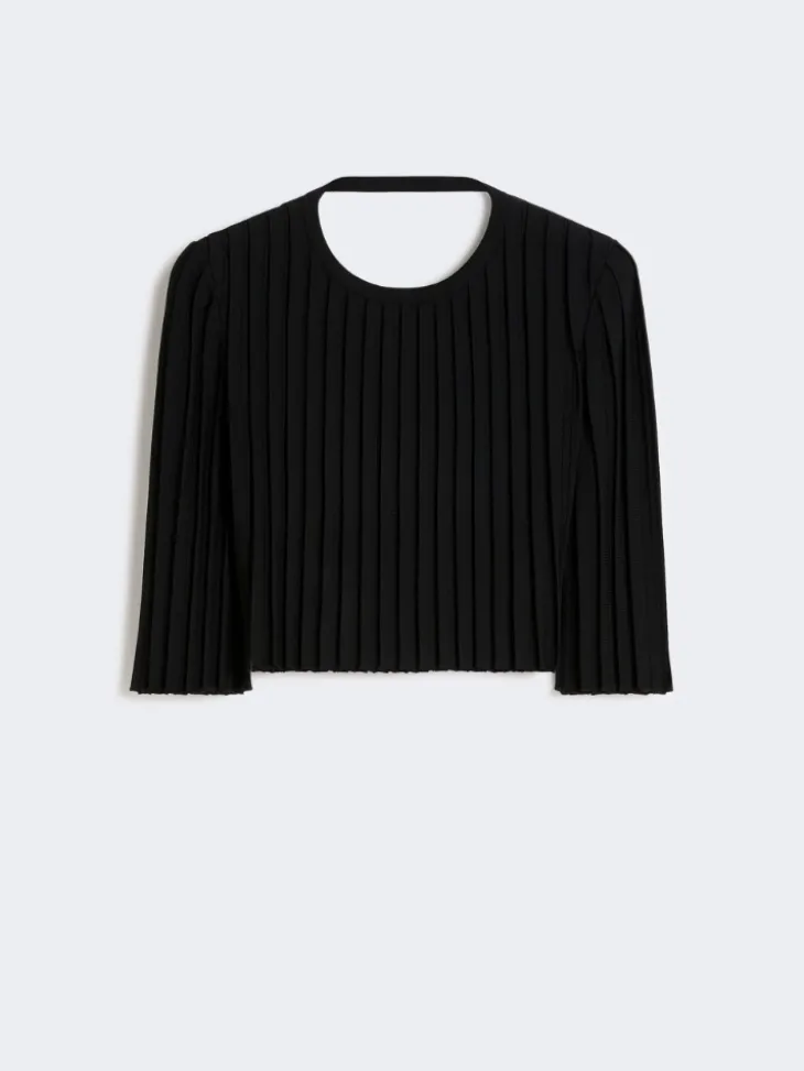 Stretch viscose crop top - BLACK