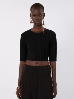 Stretch viscose crop top - BLACK