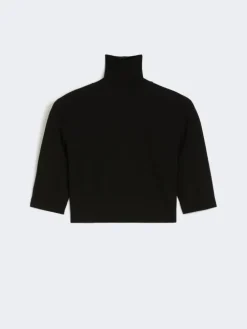 Stretch viscose cropped turtleneck - BLACK