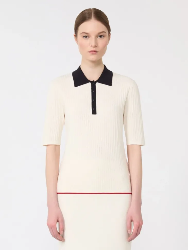 Stretch viscose jumper - WHITE BLUE