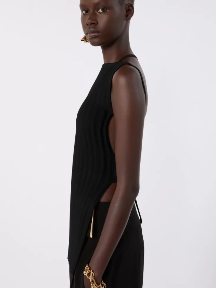 Stretch viscose knit top - BLACK