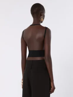Stretch viscose knit top - BLACK