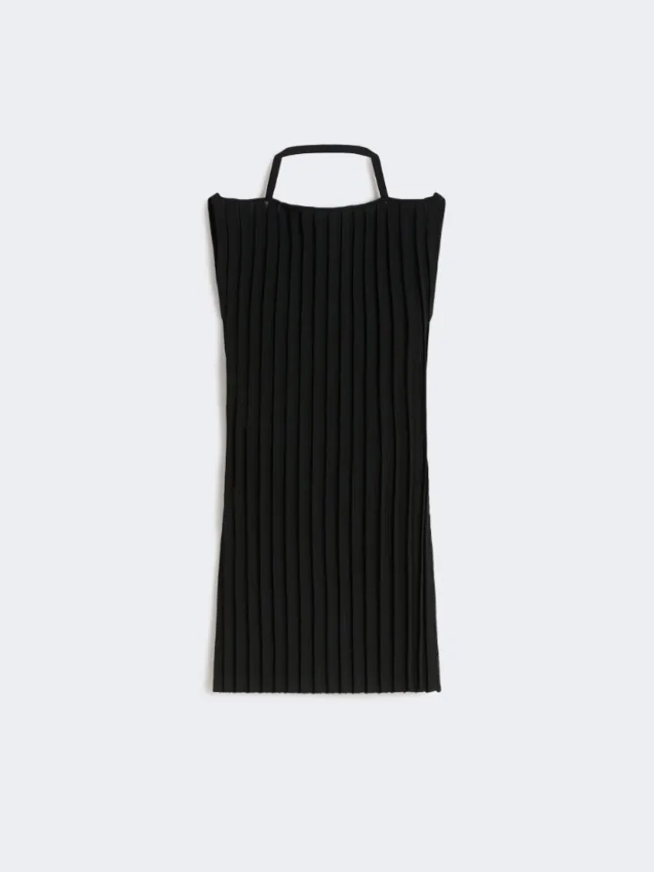 Stretch viscose knit top - BLACK