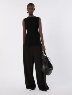 Stretch viscose knit top - BLACK