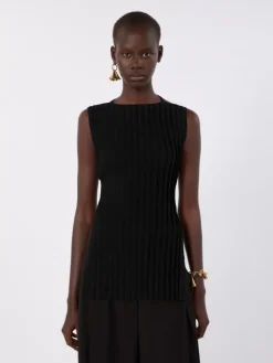 Stretch viscose knit top - BLACK