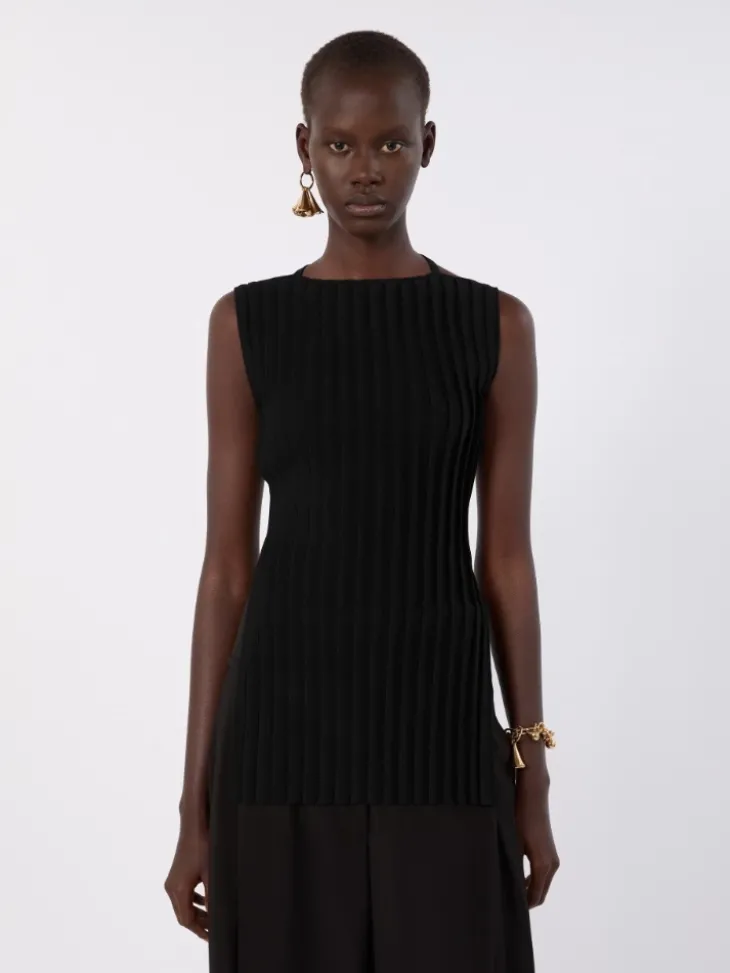 Stretch viscose knit top - BLACK