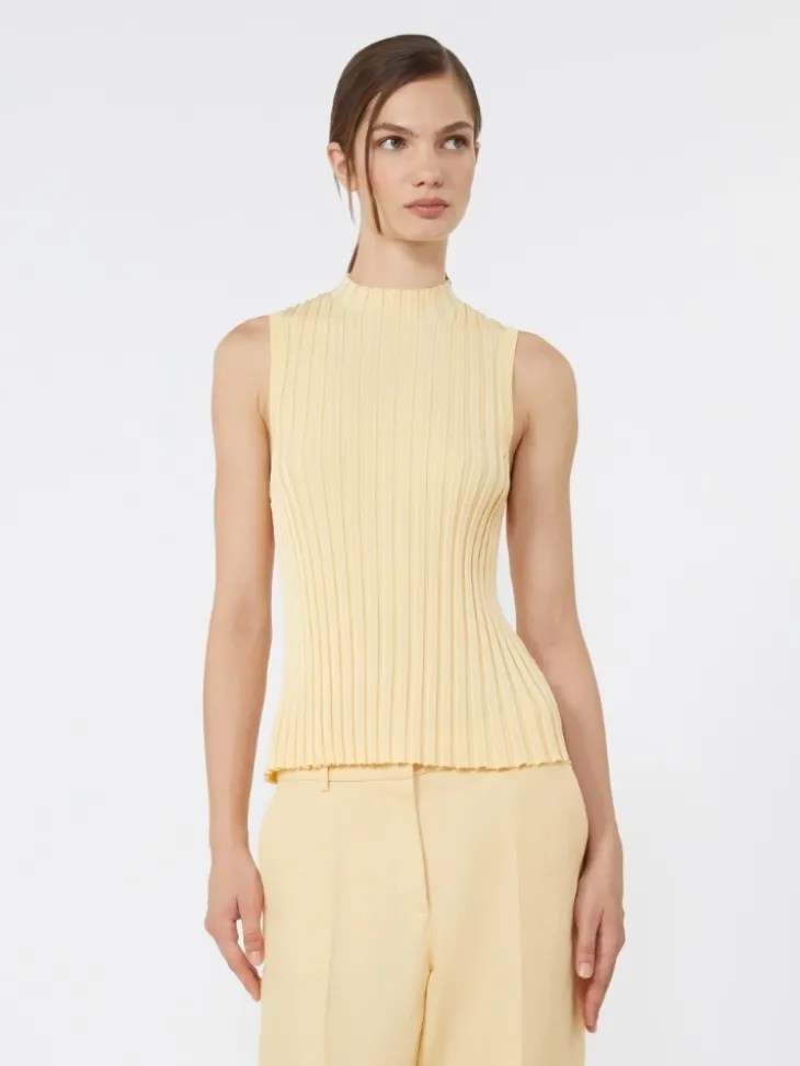 Stretch viscose yarn jumper - LIGHT YELLOW