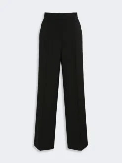 Stretch wool palazzo trousers - BLACK
