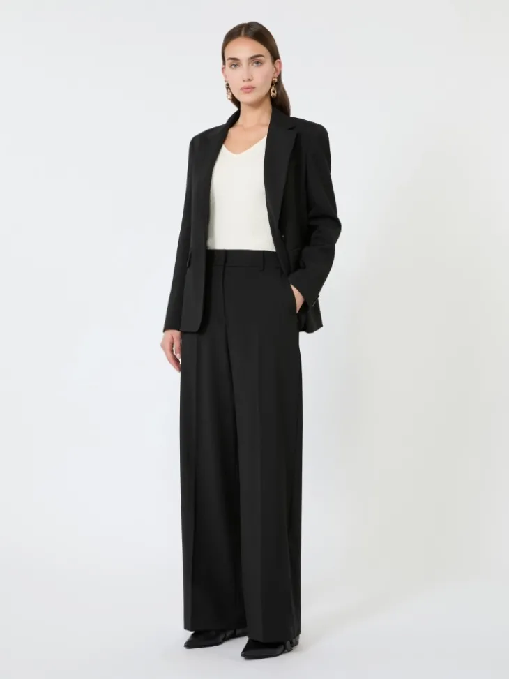 Stretch wool palazzo trousers - BLACK