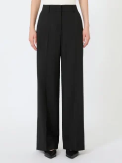 Stretch wool palazzo trousers - BLACK
