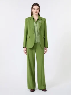 Stretch wool palazzo trousers - GREEN