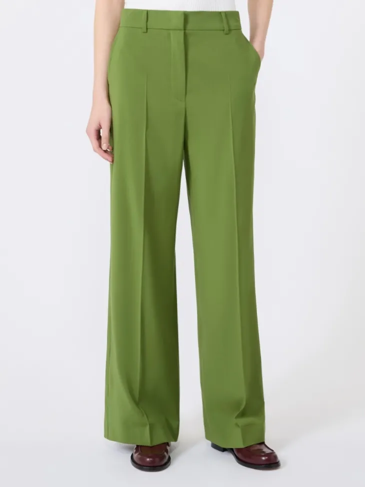 Stretch wool palazzo trousers - GREEN