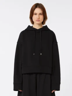 Stretch-cotton hooded sweatshirt - BLACK