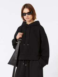 Stretch-cotton hooded sweatshirt - BLACK