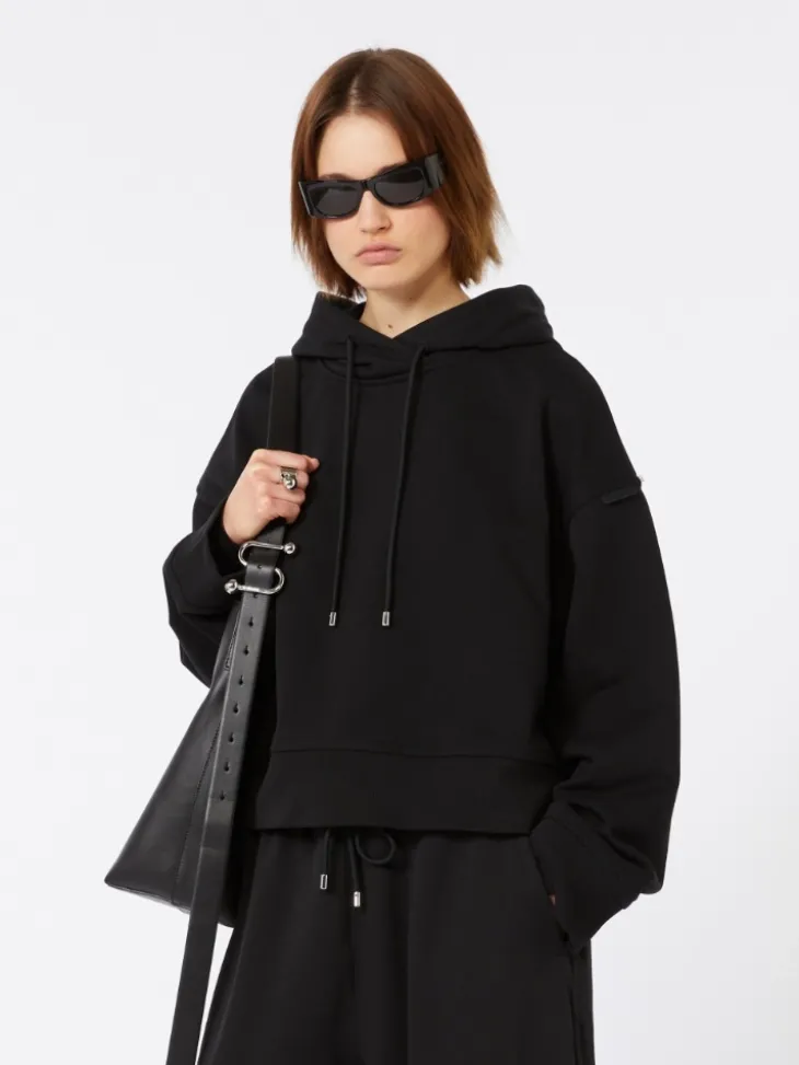 Stretch-cotton hooded sweatshirt - BLACK