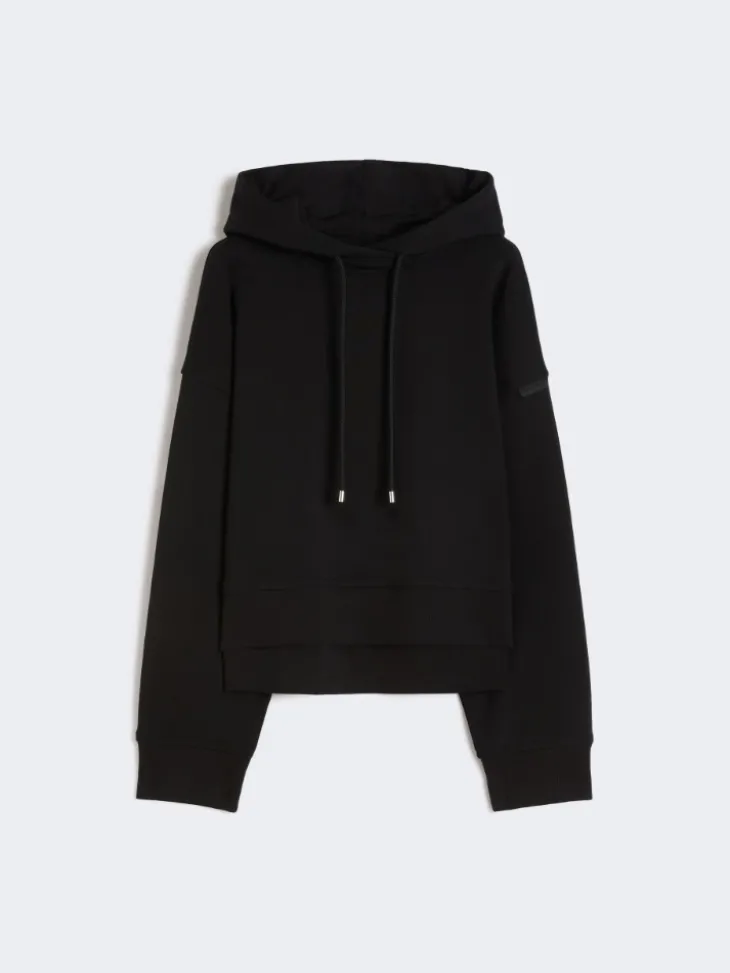 Stretch-cotton hooded sweatshirt - BLACK