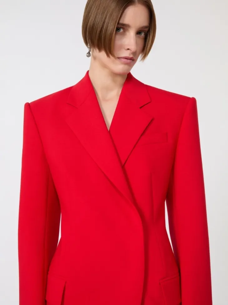 Stretch-wool double-breasted blazer - RED