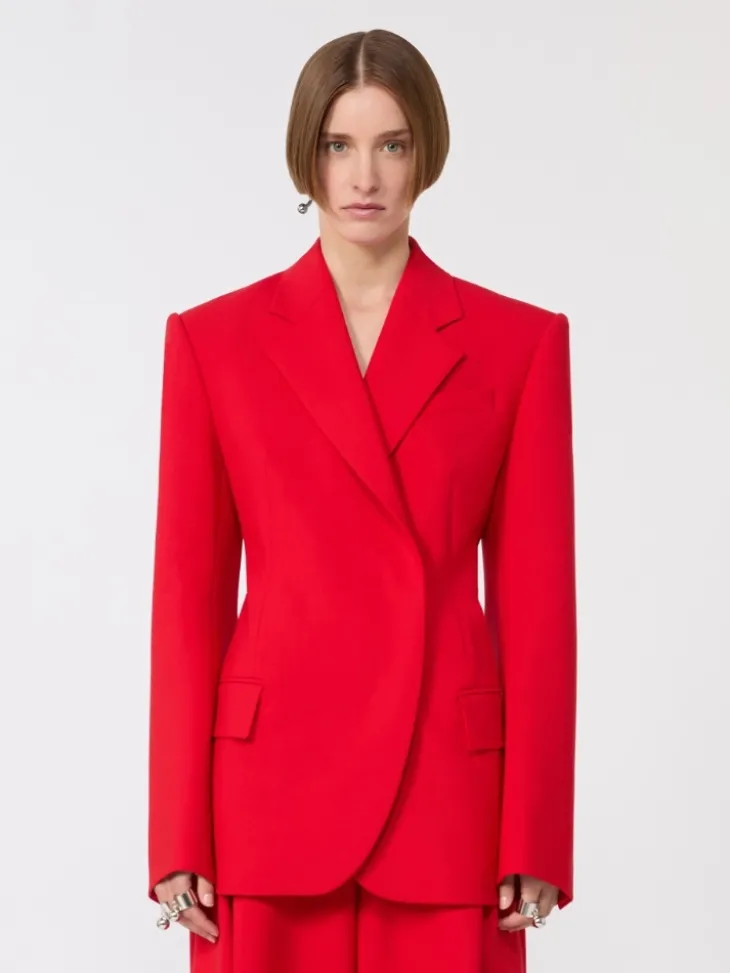 Stretch-wool double-breasted blazer - RED
