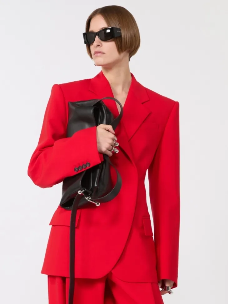 Stretch-wool double-breasted blazer - RED