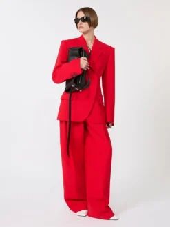 Stretch-wool double-breasted blazer - RED
