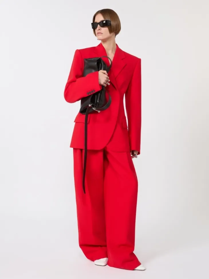 Stretch-wool double-breasted blazer - RED