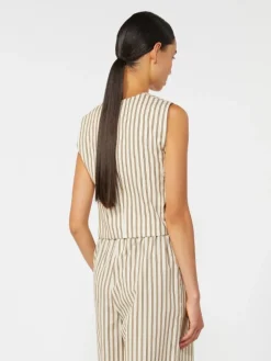 Striped cotton and silk canvas gilet - BEIGE