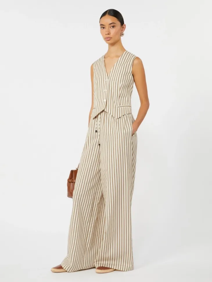 Striped cotton and silk canvas gilet - BEIGE