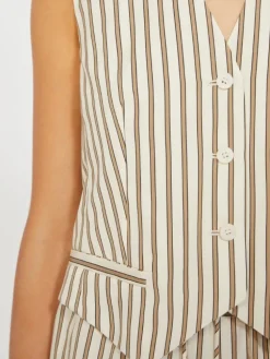 Striped cotton and silk canvas gilet - BEIGE