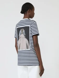Striped cotton T-shirt with iconic print - WHITE BLUE