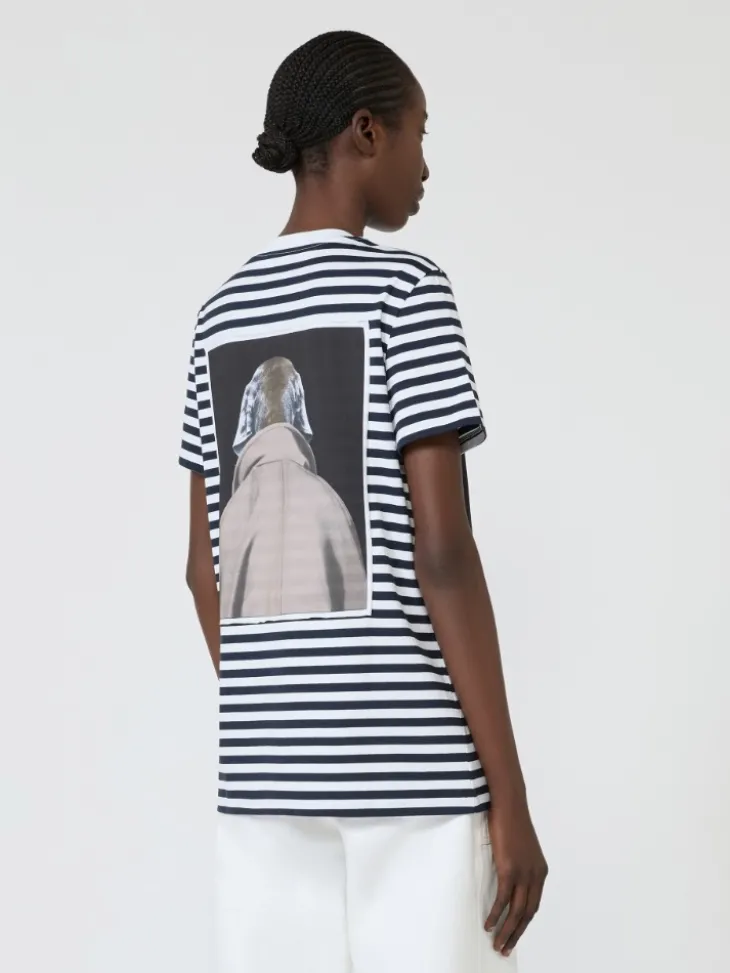 Striped cotton T-shirt with iconic print - WHITE BLUE