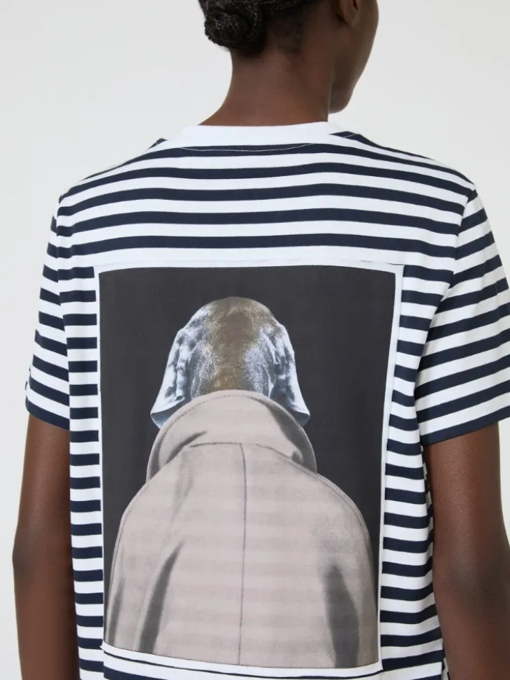 Striped cotton T-shirt with iconic print - WHITE BLUE