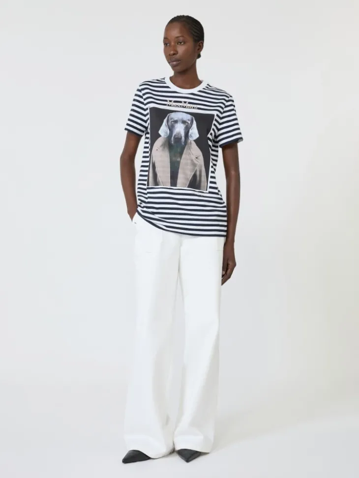 Striped cotton T-shirt with iconic print - WHITE BLUE