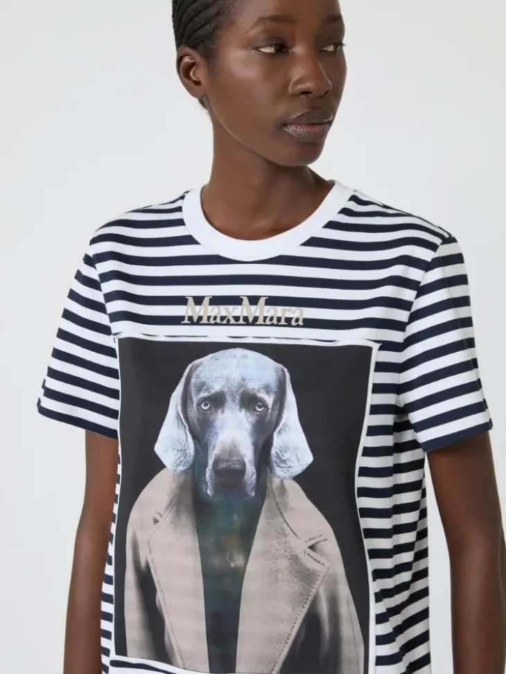 Striped cotton T-shirt with iconic print - WHITE BLUE