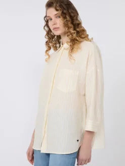 Striped linen canvas shirt - LIGHT YELLOW