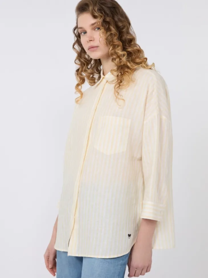 Striped linen canvas shirt - LIGHT YELLOW
