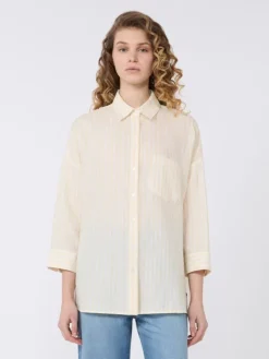 Striped linen canvas shirt - LIGHT YELLOW