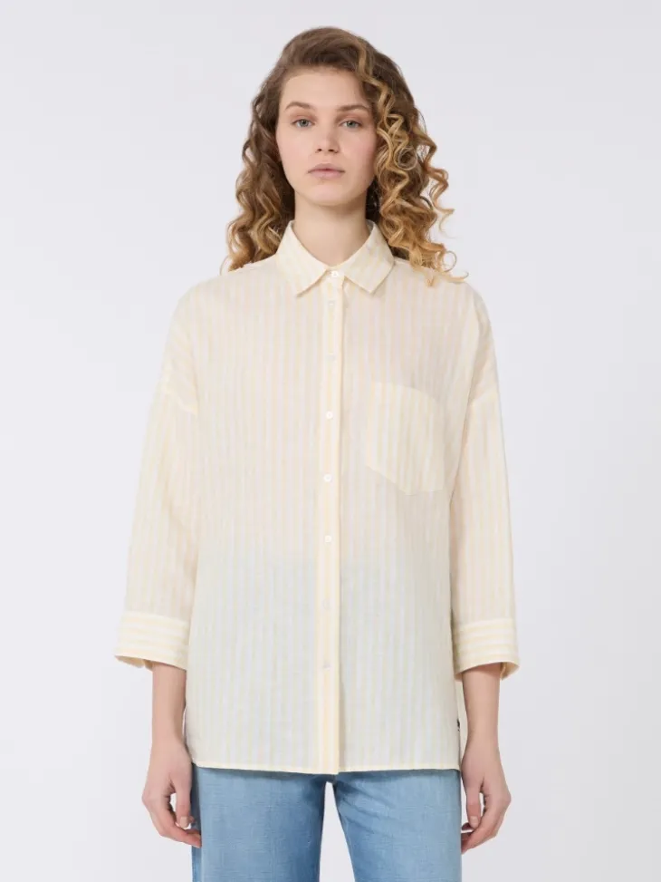 Striped linen canvas shirt - LIGHT YELLOW
