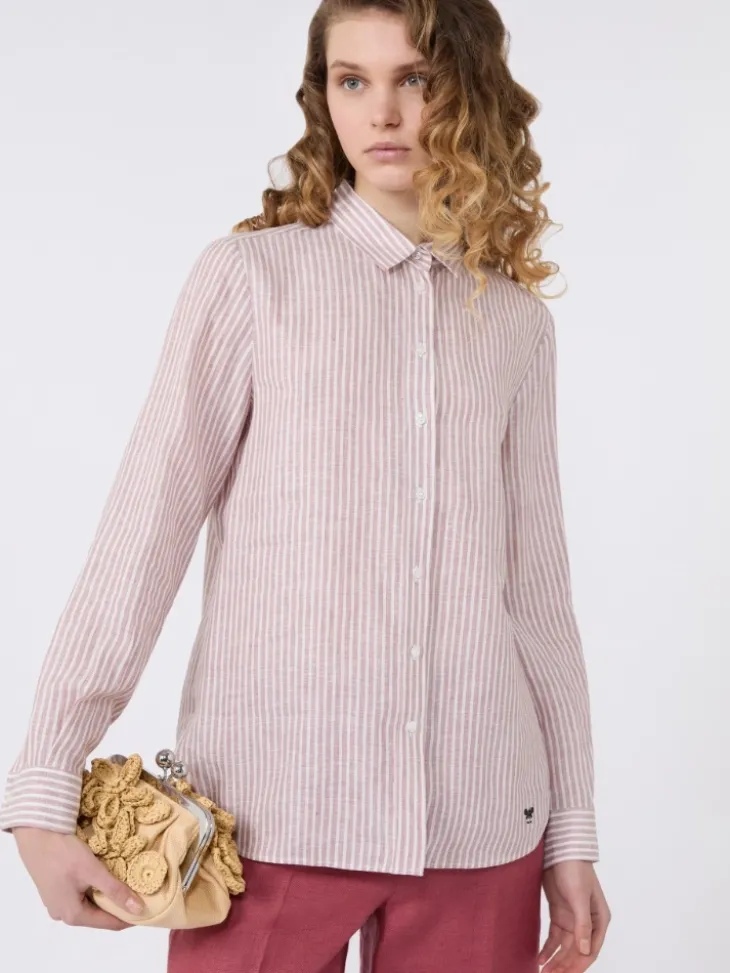 Striped linen canvas shirt - ANTIQUE ROSE
