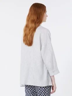 Striped linen canvas shirt - NAVY