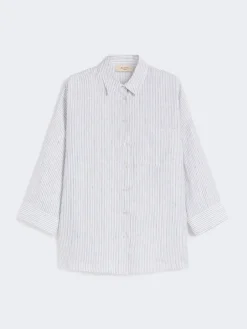 Striped linen canvas shirt - NAVY