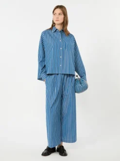 Striped poplin boxy shirt - CORNFLOWER BLUE