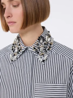 Striped poplin cropped shirt - BLACK