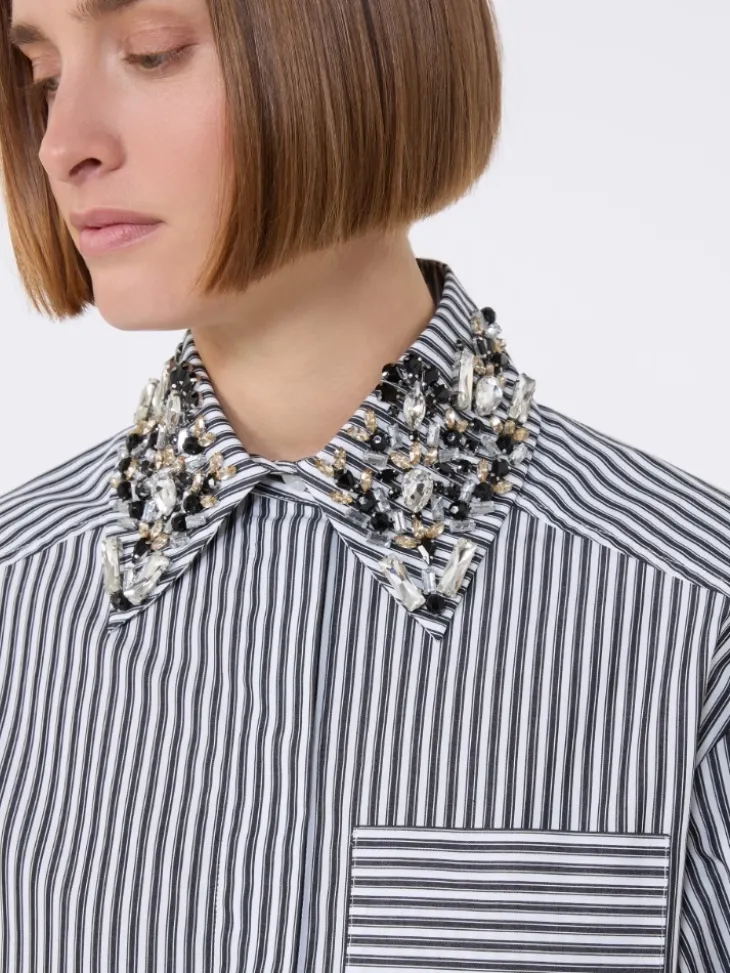 Striped poplin cropped shirt - BLACK