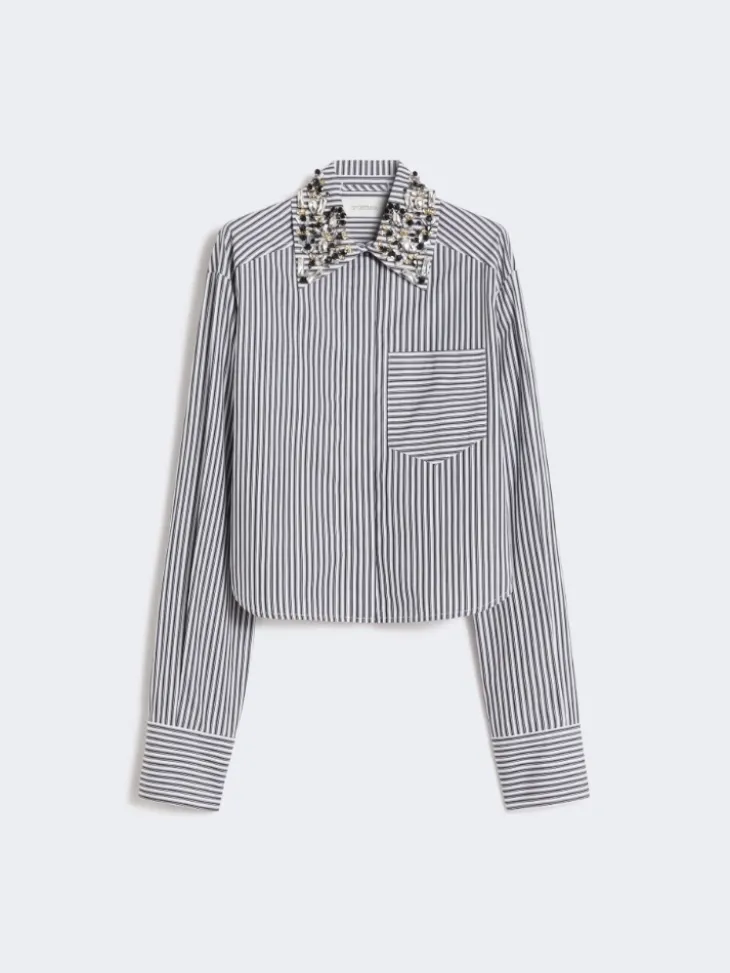Striped poplin cropped shirt - BLACK