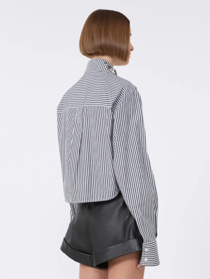 Striped poplin cropped shirt - BLACK