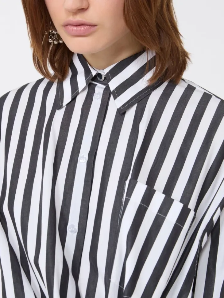 Striped poplin shirt - BLACK