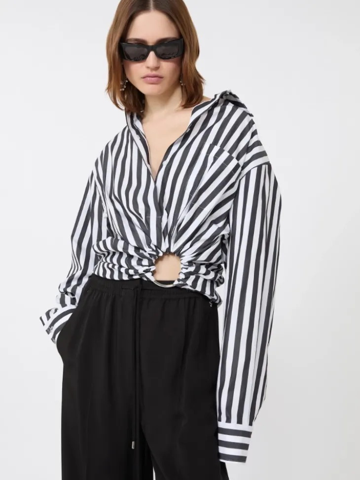 Striped poplin shirt - BLACK